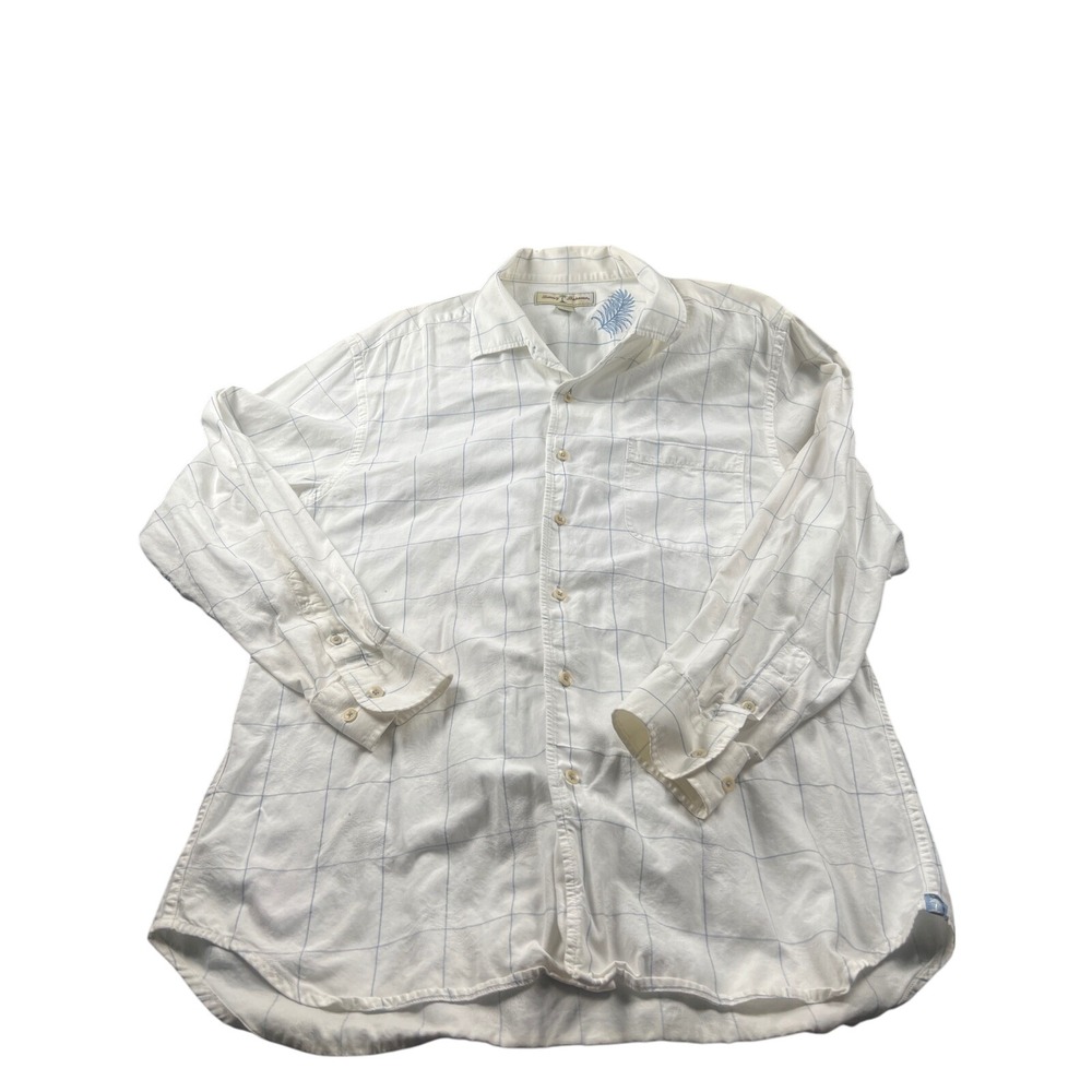 Tommy Bahama Mens White Blue Plaid Long Sleeve Button Down Shirt‎ Size L
